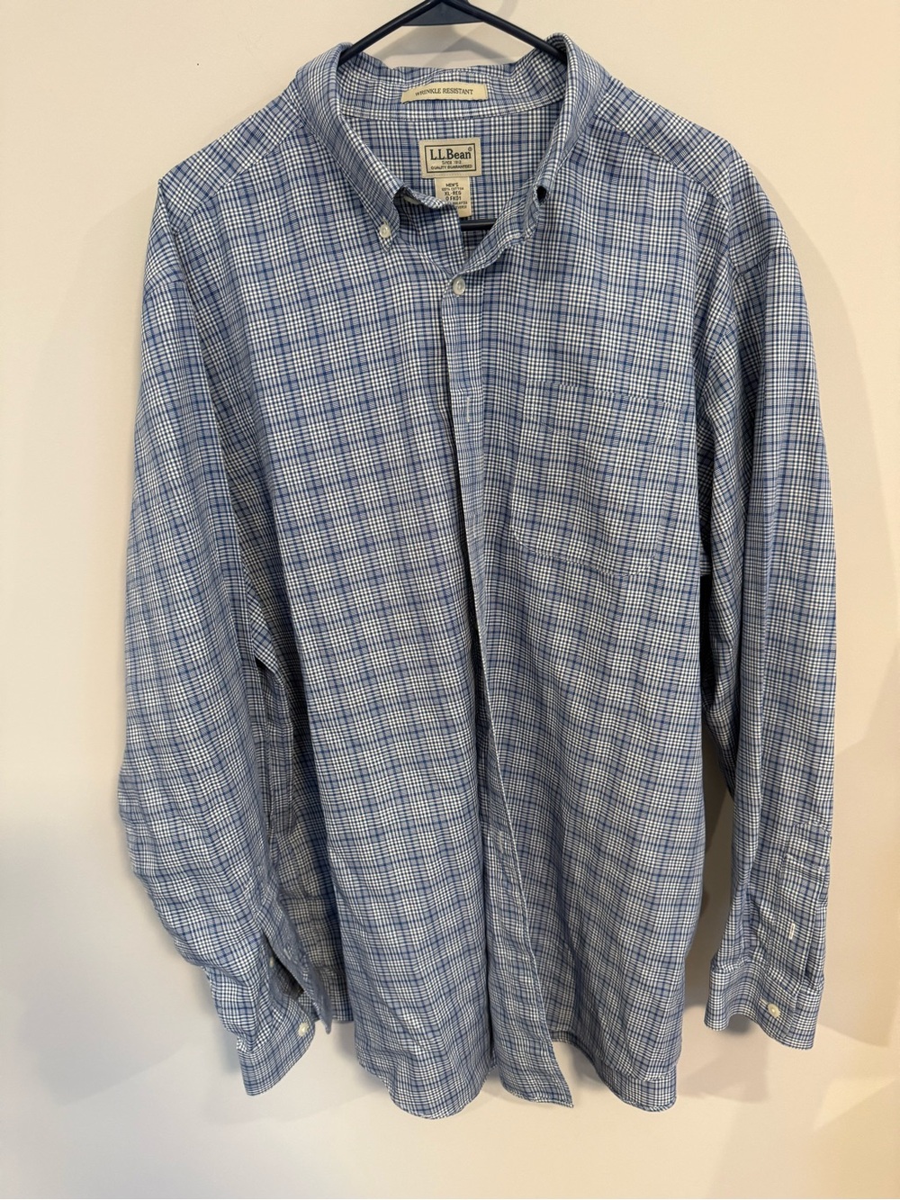 L.L. Bean Light Blue and White Plaid Button-Down Shirt